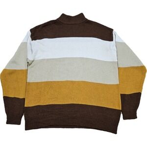 Delf Men's Brown Tan Orange Striped Turtleneck Sweater Size 2XL Grunge Grandpa